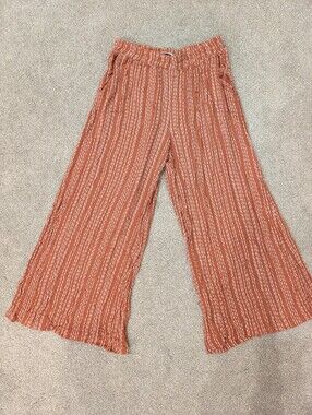 Carly Jean Los Angeles Rust-Striped Wide Leg Soft Pants MEDIUM